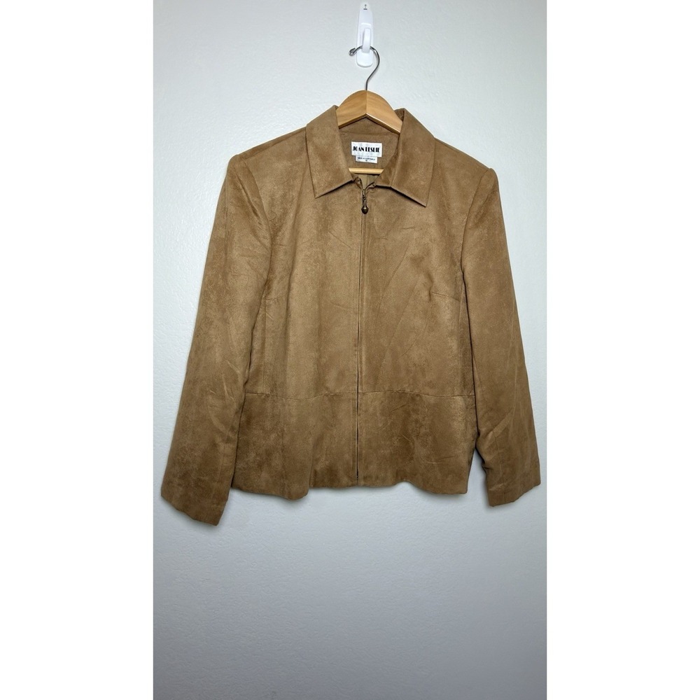 Joan Leslie Womens 18 Tan Camel Faux Suede Zip Up Jacket Lined Vintage Y2K